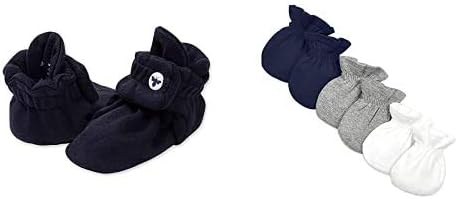 Burt's Bees Baby - Baby Boys Mittens & Booties Set - Newborn Essentials, Midnight Blue, 3-PK Mitts and 0-3M Booties