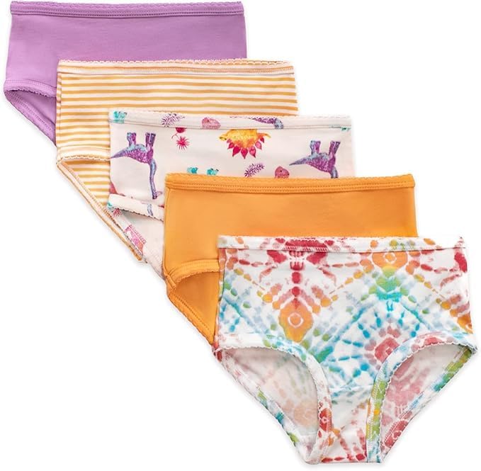 Burt's Bees Baby Girls' Organic Cotton Brief Underwear, 5-Pack Dino Friends