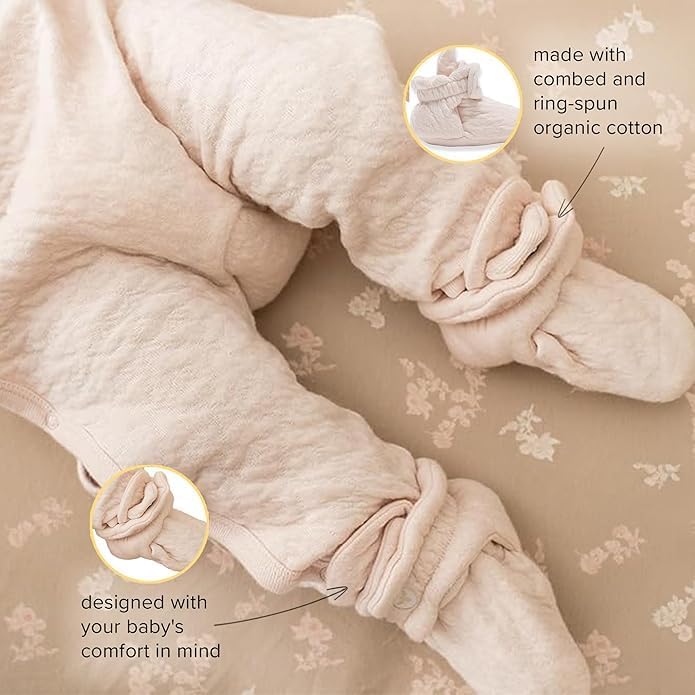 Burt's Bees Baby Unisex 100% Organic Cotton, Adjustable Booties Eggshell White